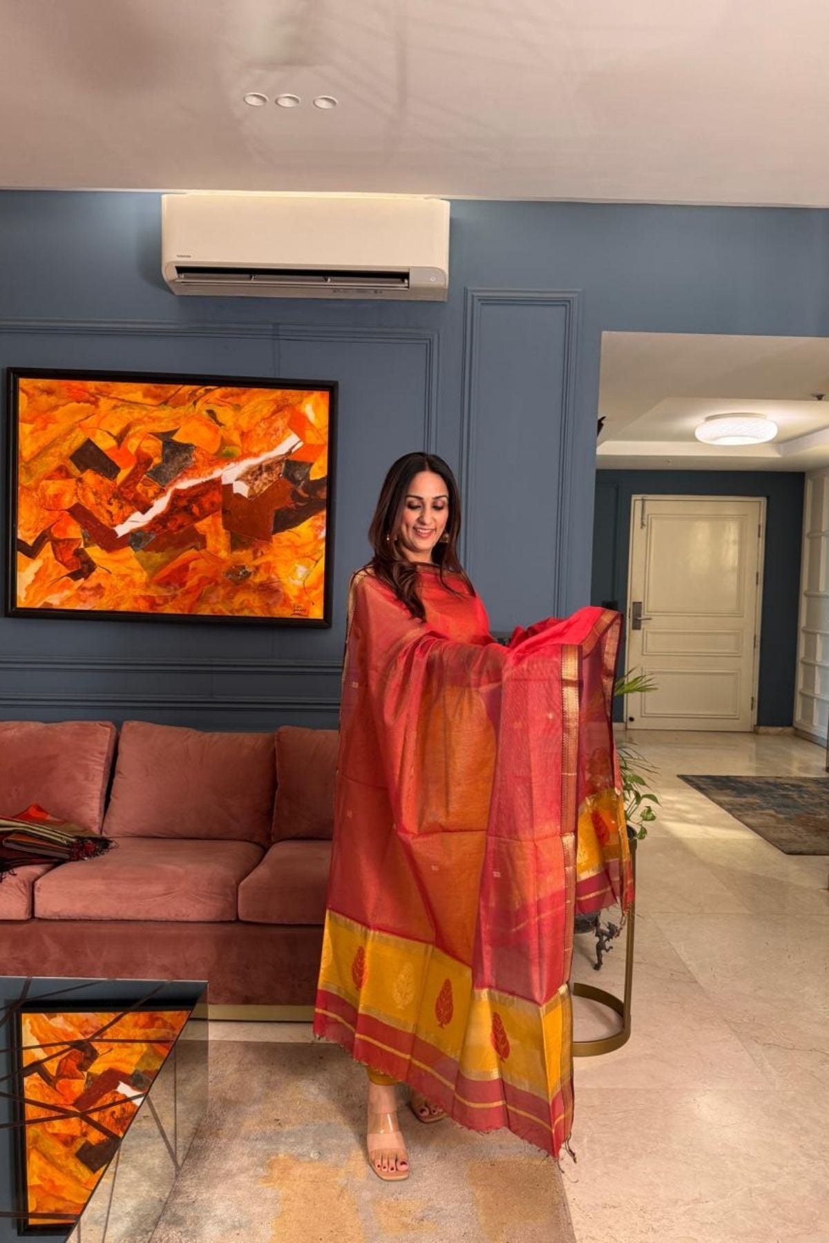 Handloom tissue Maheshwari silk kurta dupatta set